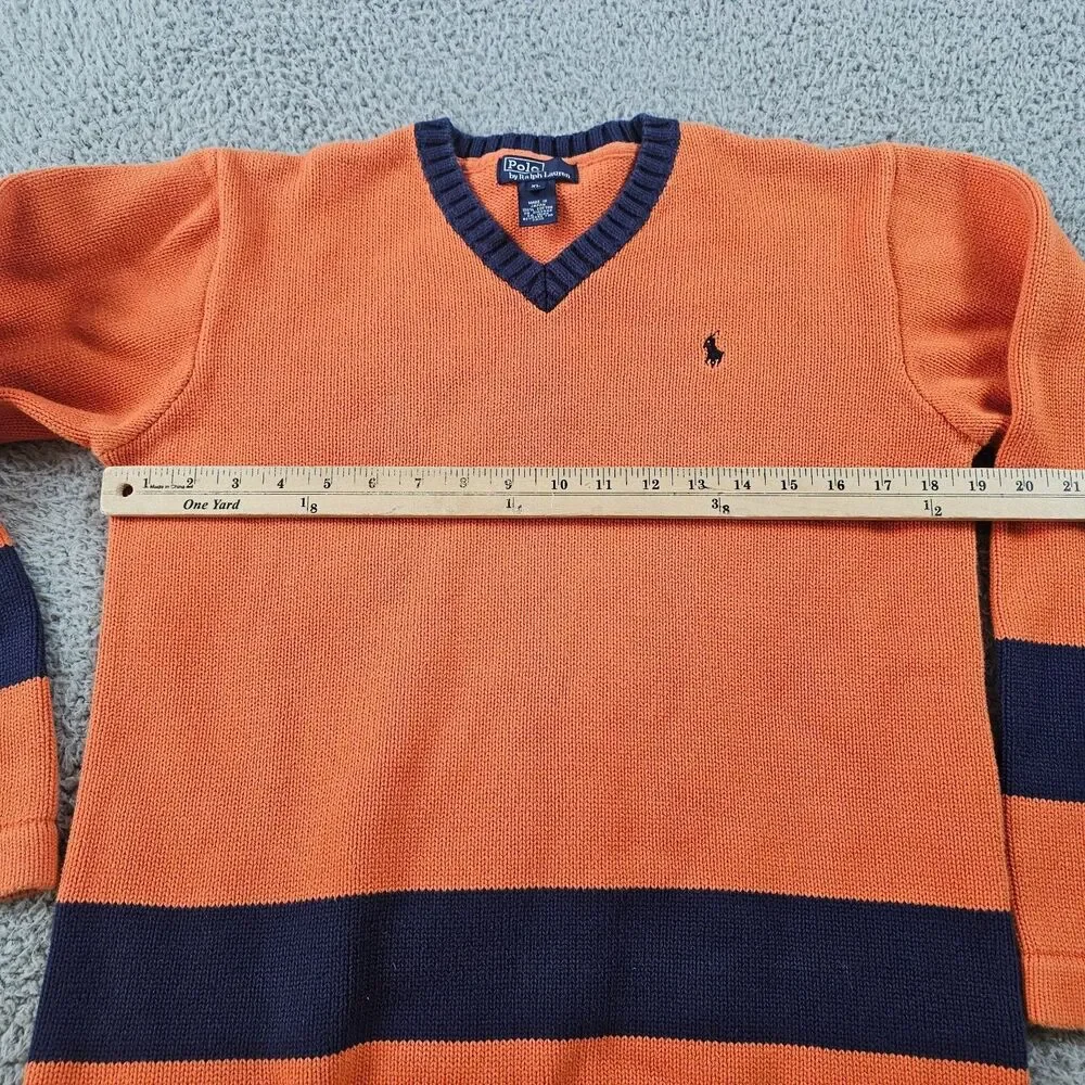 Vintage Polo Ralph Lauren Sweater Youth XL Orange V Neck Pullover Japan Y2K 90s